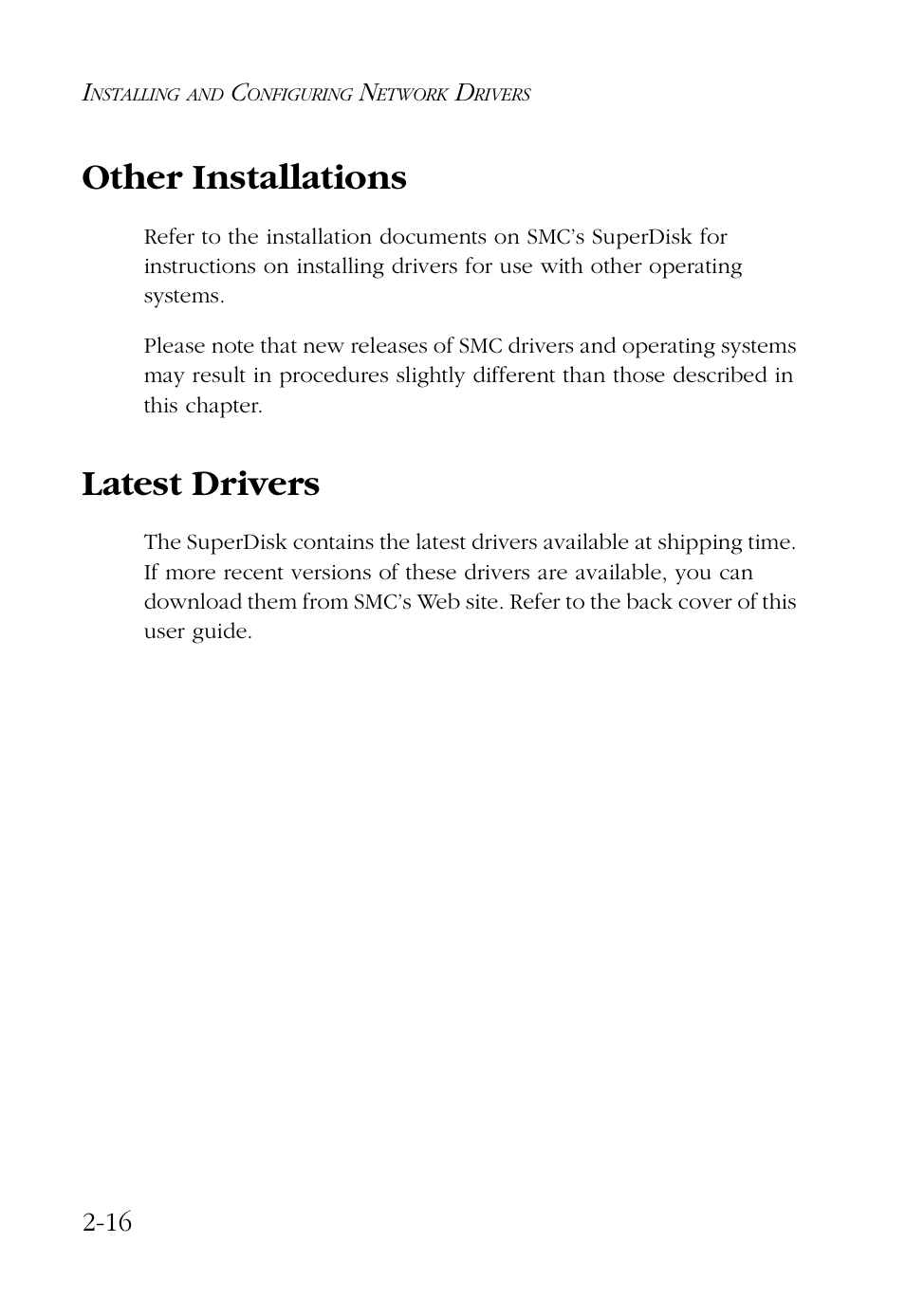 Other installations, Latest drivers, Other installations -16 latest drivers -16 | SMC Networks SMC9462TX User Manual | Page 36 / 62