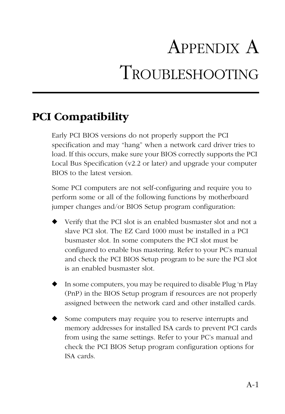 Appendix a troubleshooting, Pci compatibility, Ppendix | Roubleshooting | SMC Networks SMC9462TX User Manual | Page 41 / 62