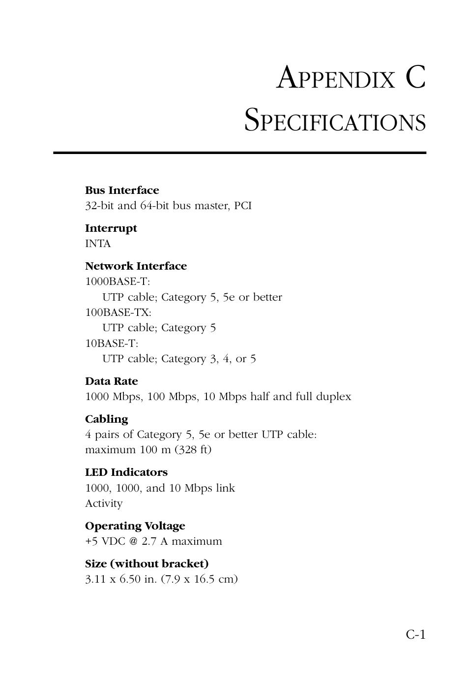 Appendix c specifications, Ppendix, Pecifications | SMC Networks SMC9462TX User Manual | Page 49 / 62