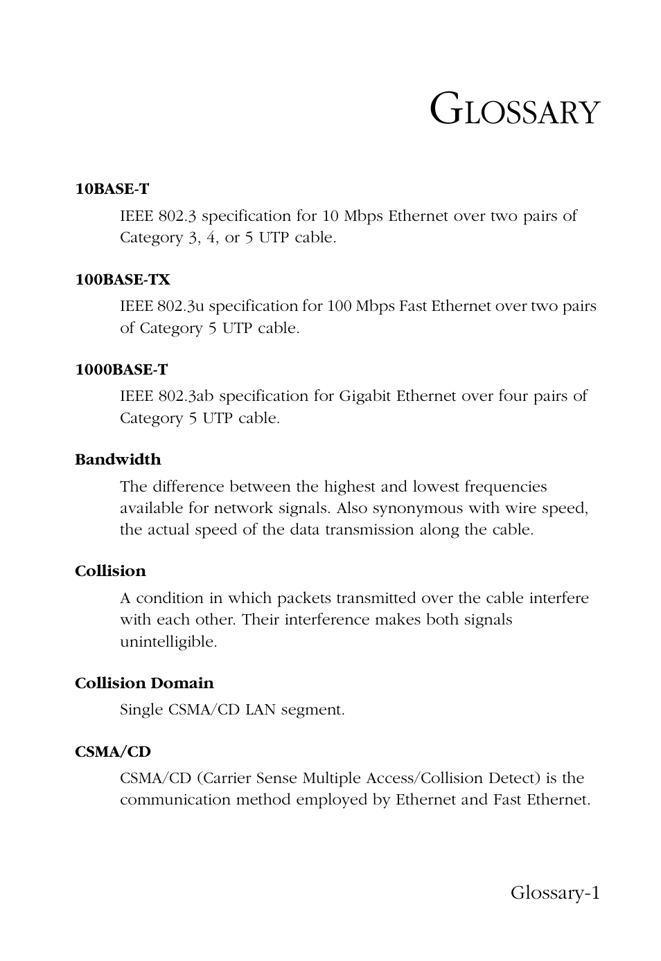 Lossary | SMC Networks SMC9462TX User Manual | Page 53 / 62