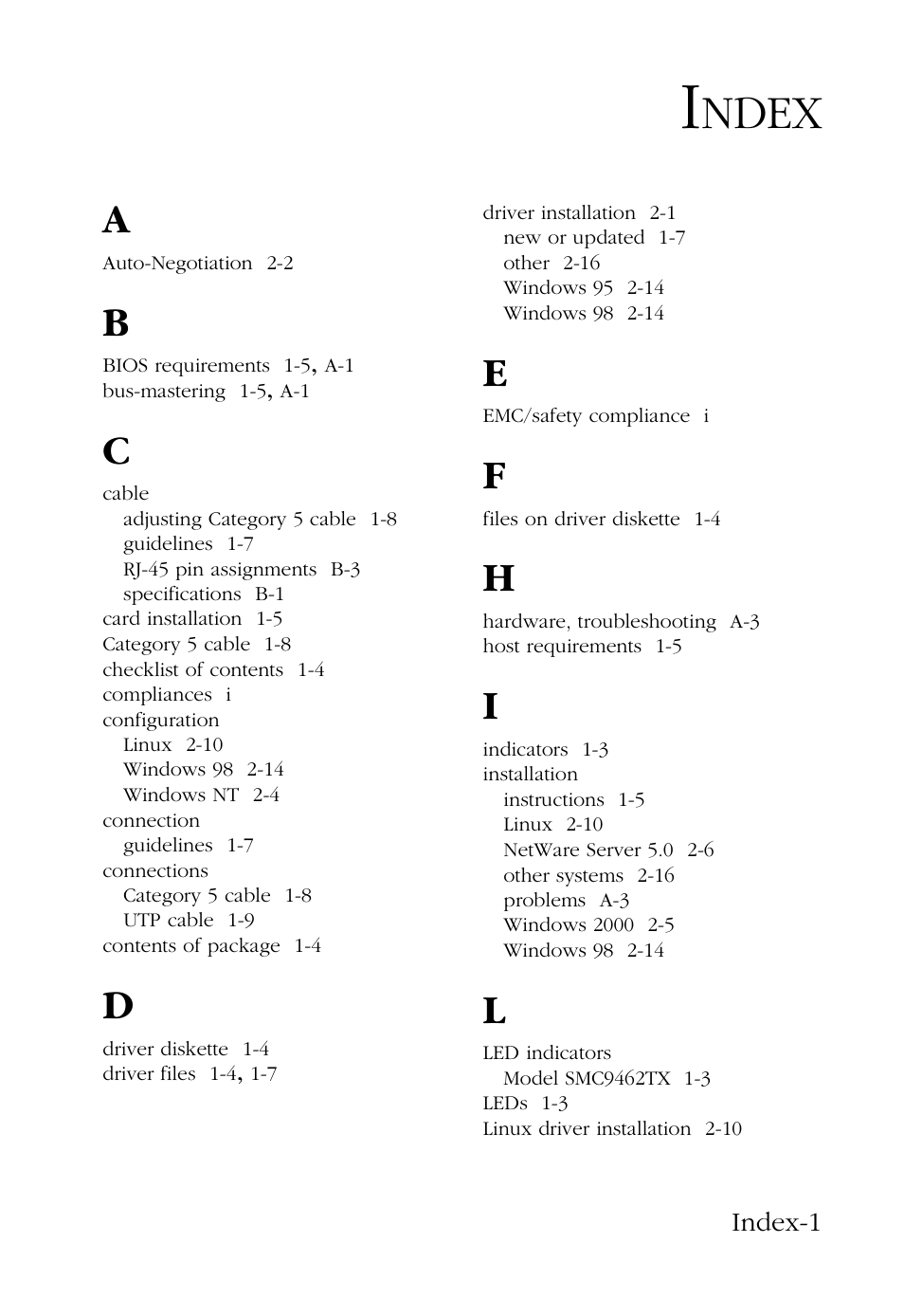 Index, Ndex | SMC Networks SMC9462TX User Manual | Page 57 / 62