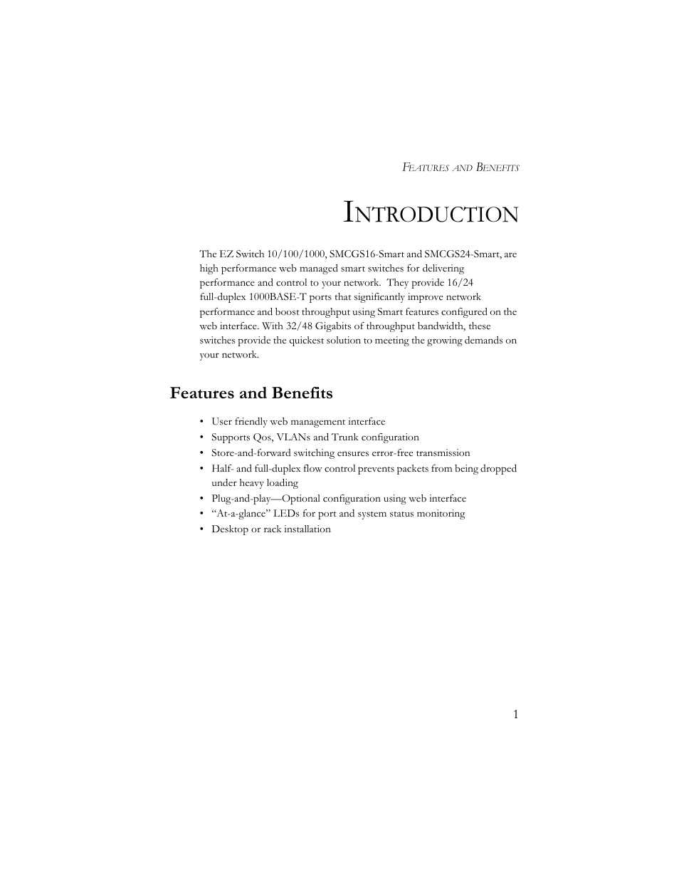 Introduction, Features and benefits, Ntroduction | SMC Networks SMCGS24-Smart User Manual | Page 17 / 56