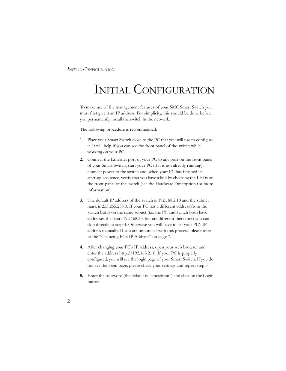 Initial configuration, Nitial, Onfiguration | SMC Networks SMCGS24-Smart User Manual | Page 18 / 56