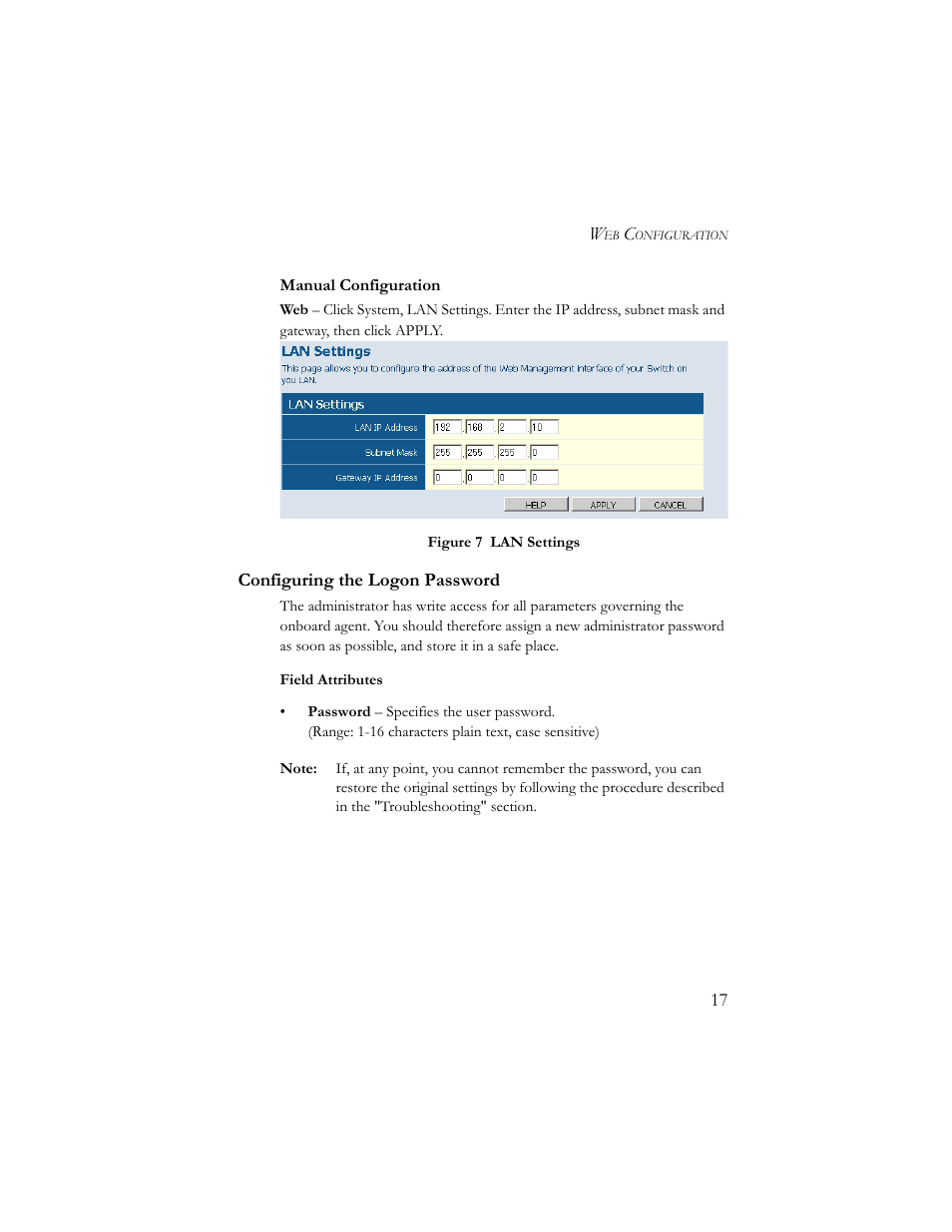 Manual configuration, Configuring the logon password | SMC Networks SMCGS24-Smart User Manual | Page 33 / 56