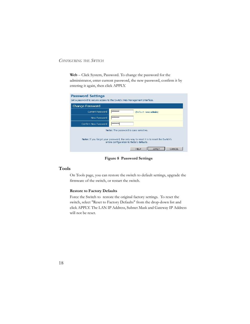 Tools, Restore to factory defaults | SMC Networks SMCGS24-Smart User Manual | Page 34 / 56