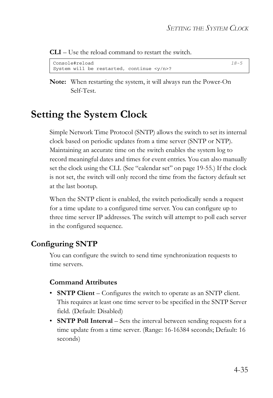 Setting the system clock, Configuring sntp, Setting the system clock -35 | Configuring sntp -35 | SMC Networks SMC TigerAccess SMC7824M/FSW User Manual | Page 109 / 748