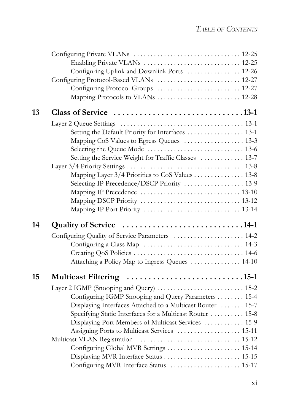 13 class of service -1, 14 quality of service -1, 15 multicast filtering -1 | SMC Networks SMC TigerAccess SMC7824M/FSW User Manual | Page 11 / 748