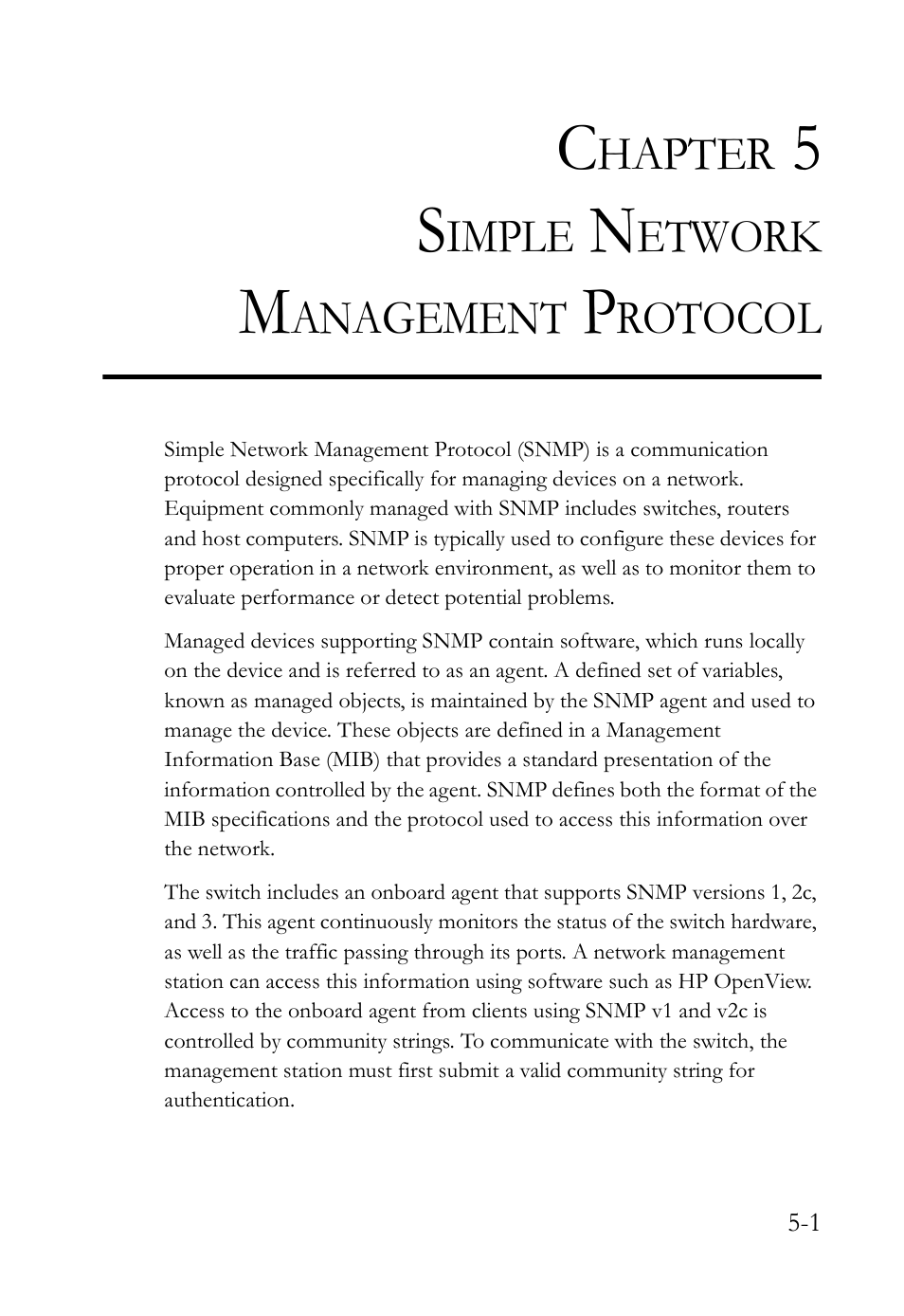 Chapter 5 simple network management protocol, Simple network management protocol -1, Simple network management protocol | SMC Networks SMC TigerAccess SMC7824M/FSW User Manual | Page 113 / 748