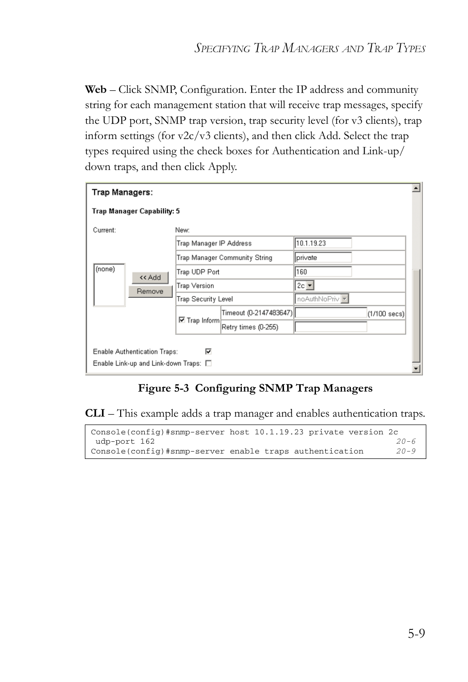 Figure 5-3, Configuring snmp trap managers -9 | SMC Networks SMC TigerAccess SMC7824M/FSW User Manual | Page 121 / 748