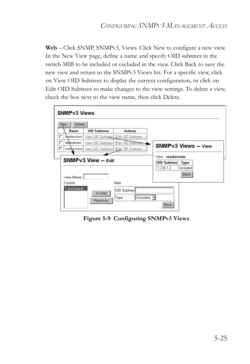Figure 5-9, Configuring snmpv3 views -25, Snmp | SMC Networks SMC TigerAccess SMC7824M/FSW User Manual | Page 137 / 748