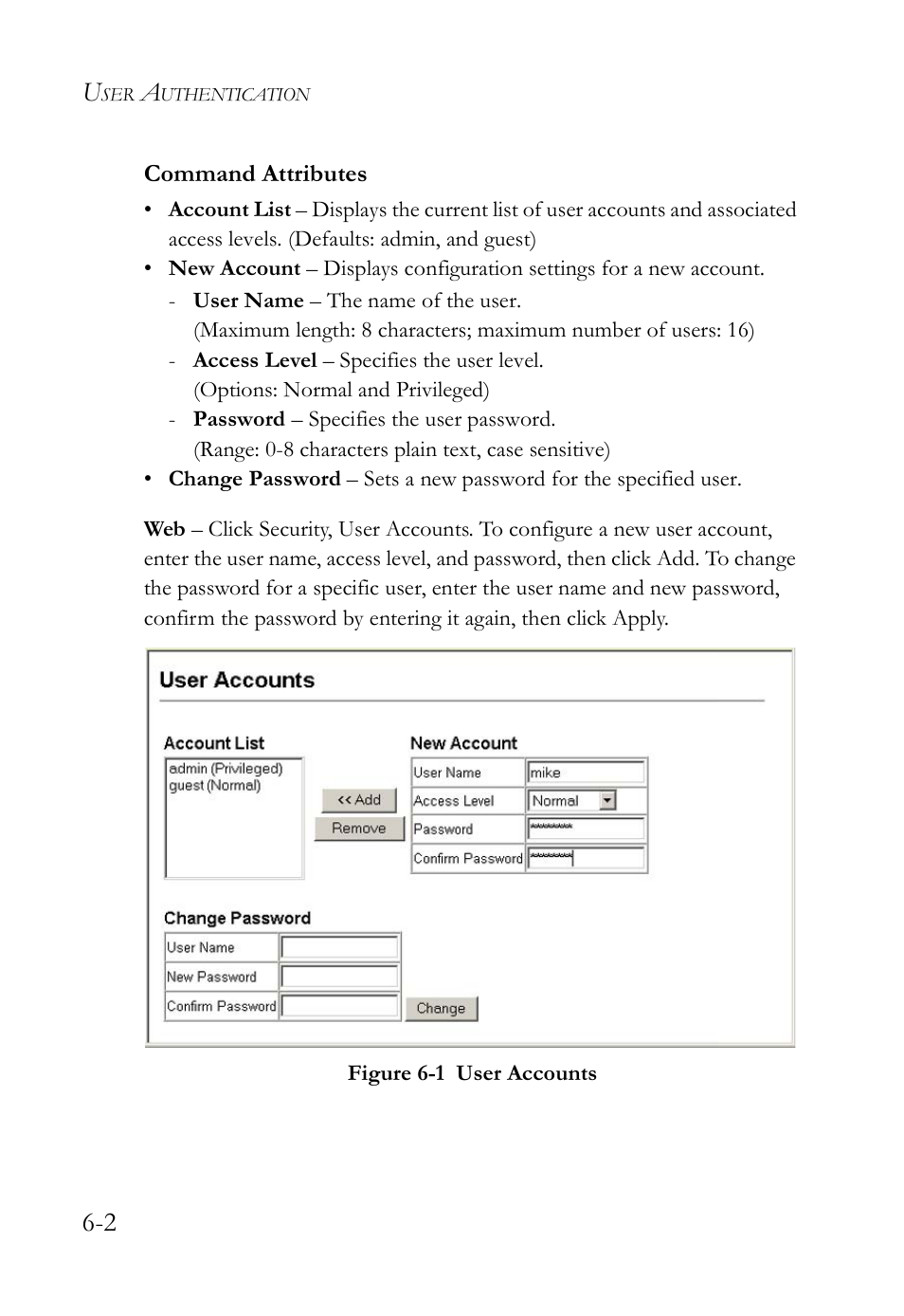 Figure 6-1, User accounts -2 | SMC Networks SMC TigerAccess SMC7824M/FSW User Manual | Page 140 / 748