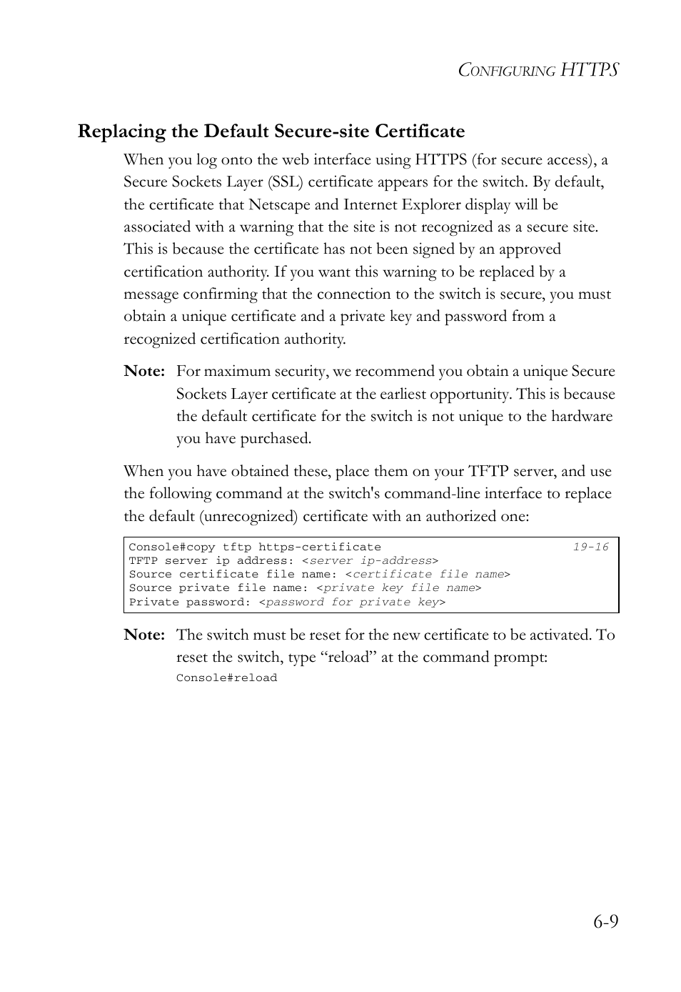 Replacing the default secure-site certificate, Replacing the default secure-site certificate -9, Replacing the default secure-site | SMC Networks SMC TigerAccess SMC7824M/FSW User Manual | Page 147 / 748