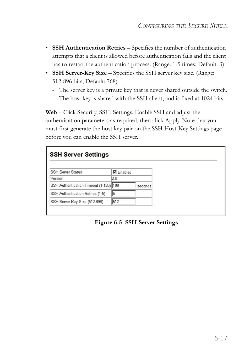 Figure 6-5, Ssh server settings -17 | SMC Networks SMC TigerAccess SMC7824M/FSW User Manual | Page 155 / 748