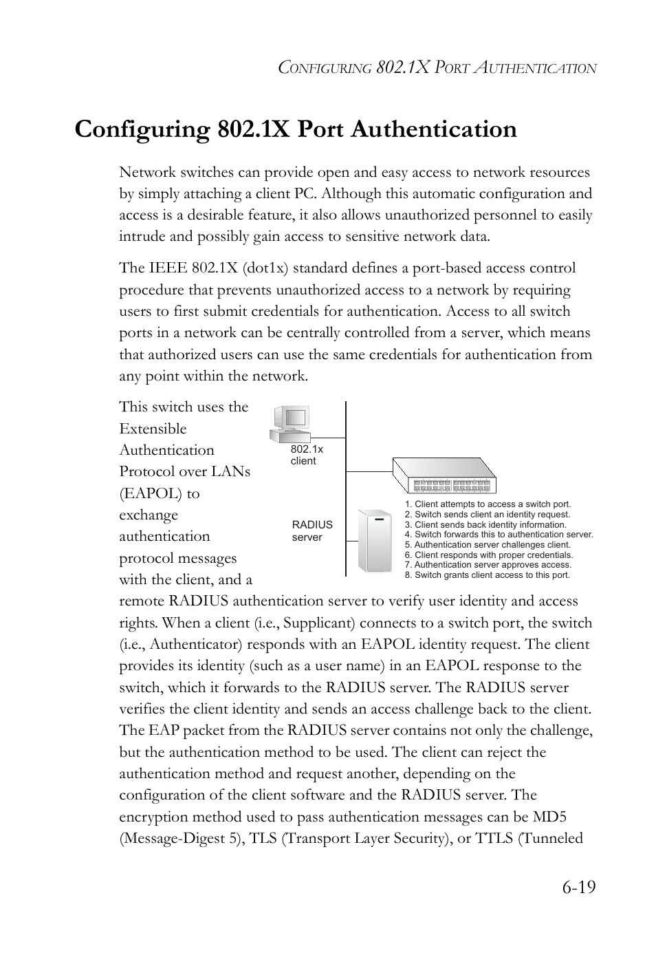 Configuring 802.1x port authentication, Configuring 802.1x port authentication -19, 1x p | SMC Networks SMC TigerAccess SMC7824M/FSW User Manual | Page 157 / 748