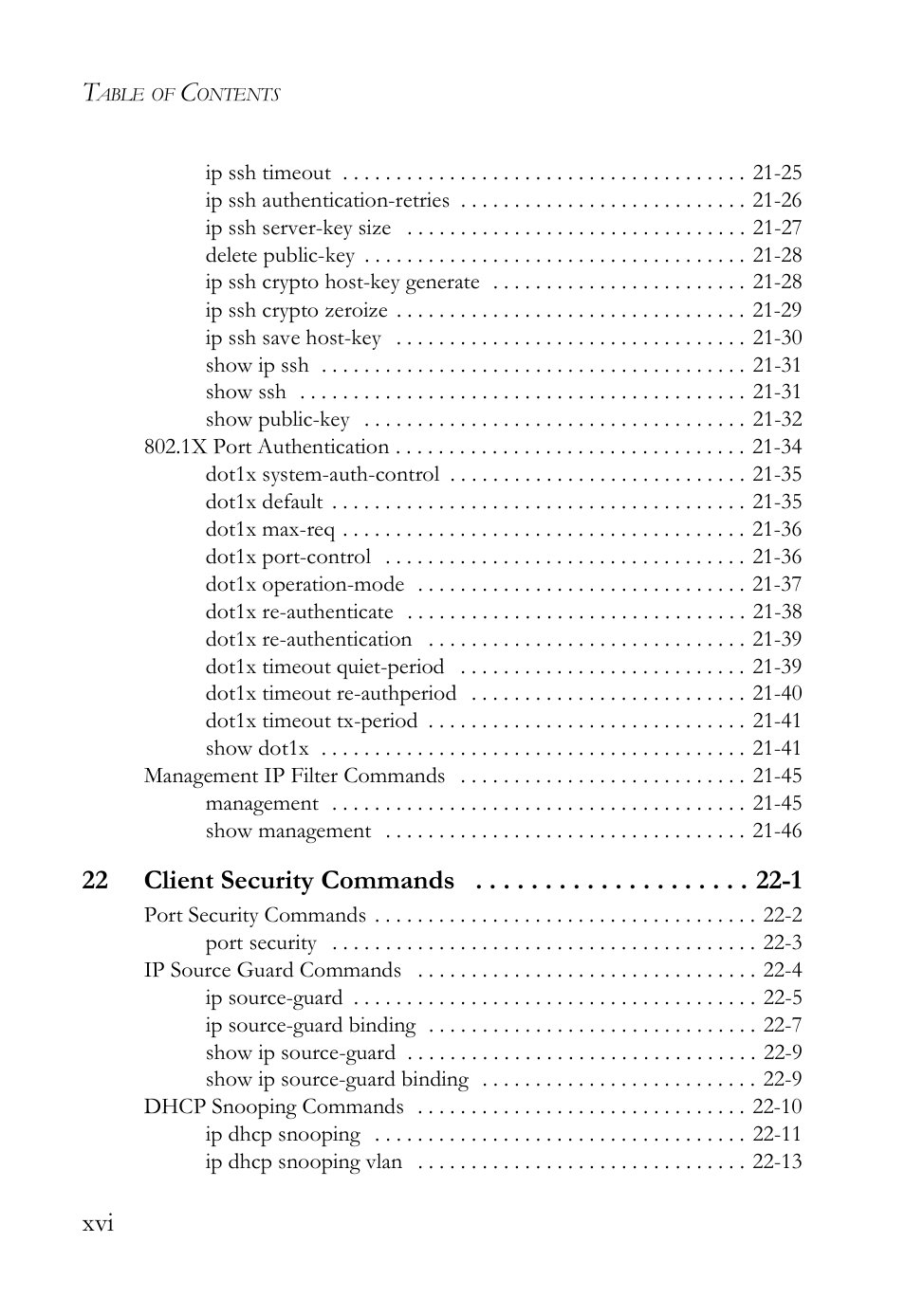 22 client security commands -1 | SMC Networks SMC TigerAccess SMC7824M/FSW User Manual | Page 16 / 748