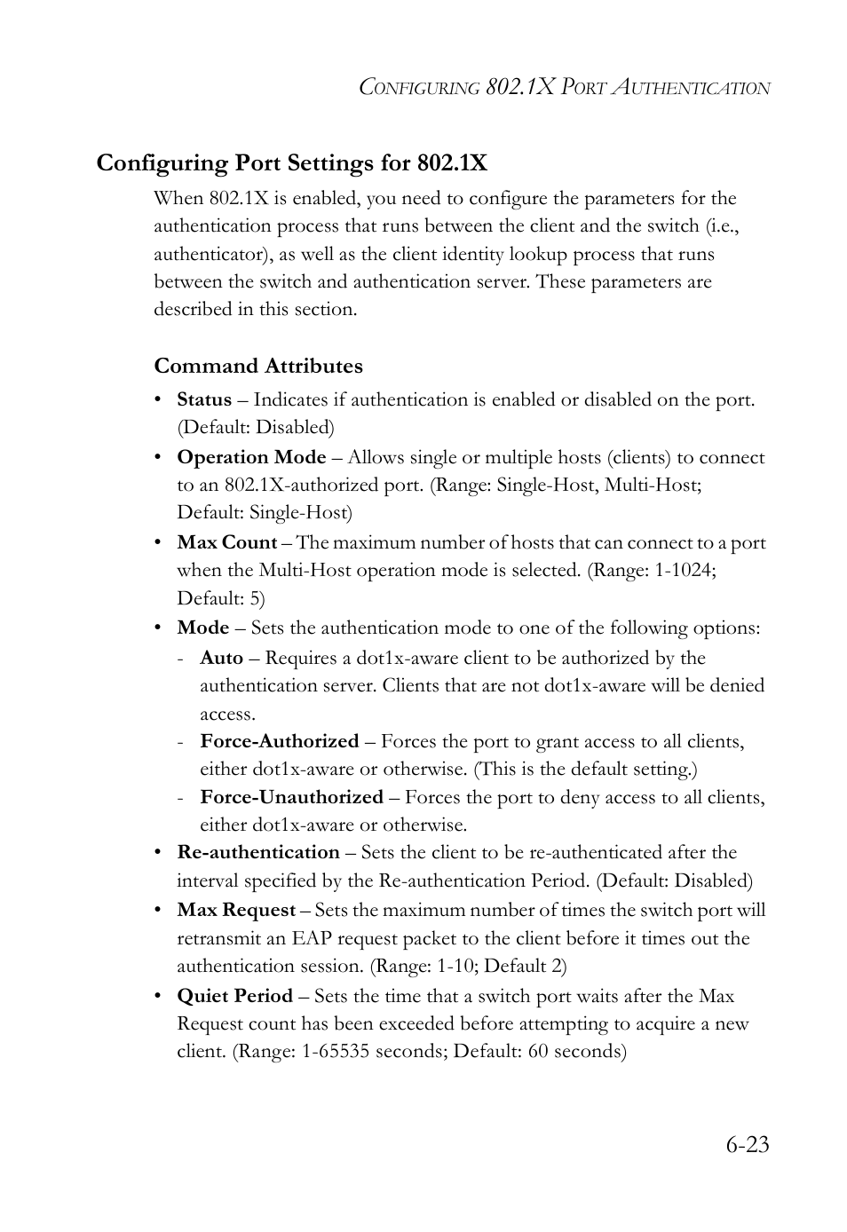 Configuring port settings for 802.1x, Configuring port settings for 802.1x -23, 1x p | SMC Networks SMC TigerAccess SMC7824M/FSW User Manual | Page 161 / 748