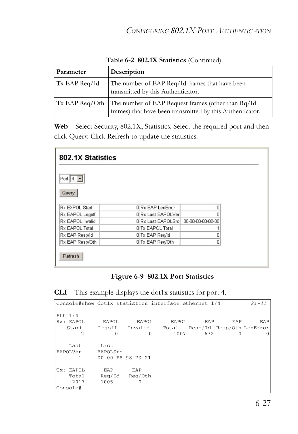 Figure 6-9, 1x port statistics -27, 1x p | SMC Networks SMC TigerAccess SMC7824M/FSW User Manual | Page 165 / 748