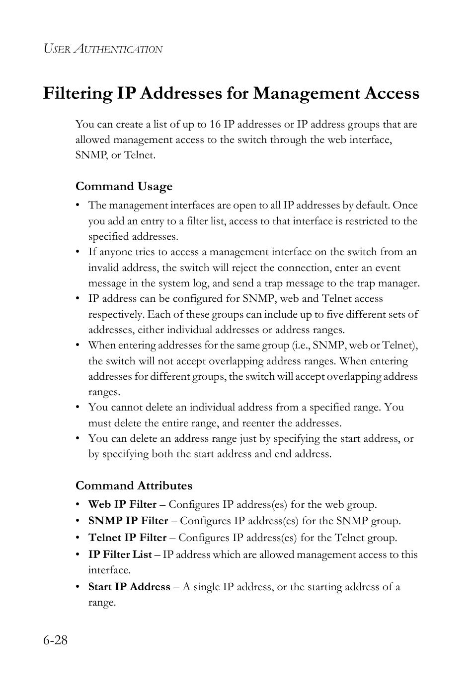 Filtering ip addresses for management access, Filtering ip addresses for management access -28 | SMC Networks SMC TigerAccess SMC7824M/FSW User Manual | Page 166 / 748