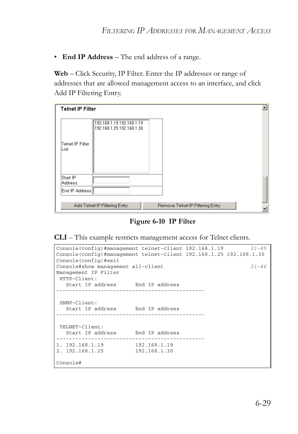 Figure 6-10 ip filter -29, Ip a | SMC Networks SMC TigerAccess SMC7824M/FSW User Manual | Page 167 / 748