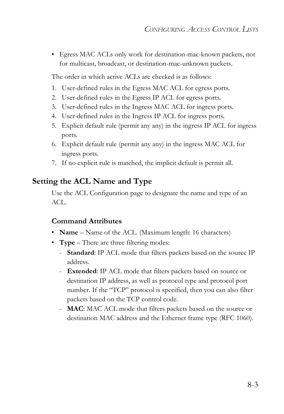 Setting the acl name and type, Setting the acl name and type -3 | SMC Networks SMC TigerAccess SMC7824M/FSW User Manual | Page 175 / 748