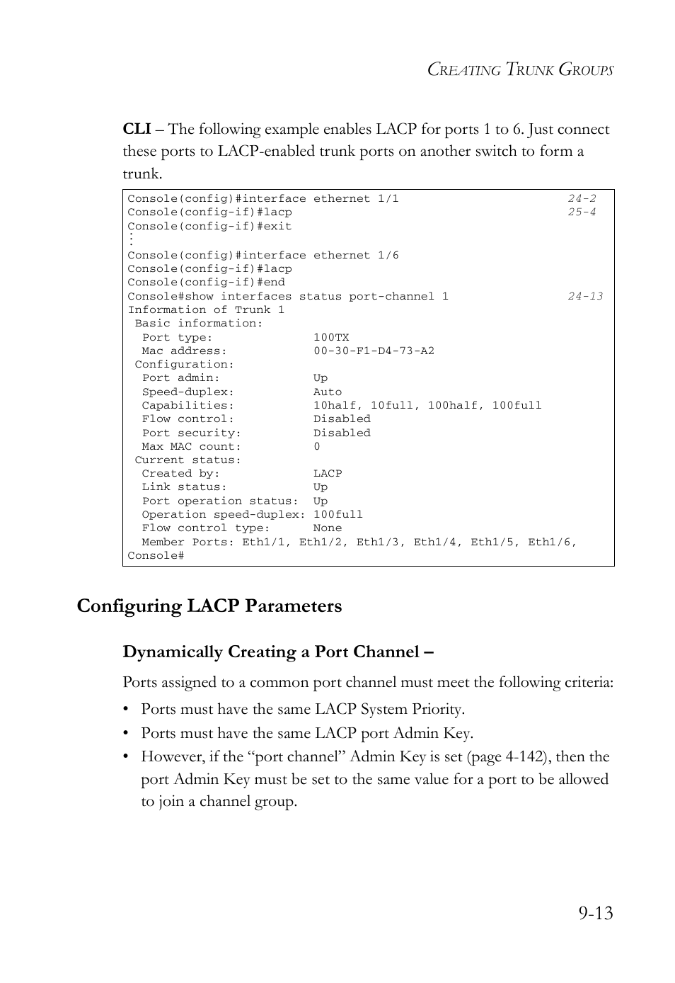 Configuring lacp parameters, Configuring lacp parameters -13, Dynamically creating a port channel | SMC Networks SMC TigerAccess SMC7824M/FSW User Manual | Page 203 / 748