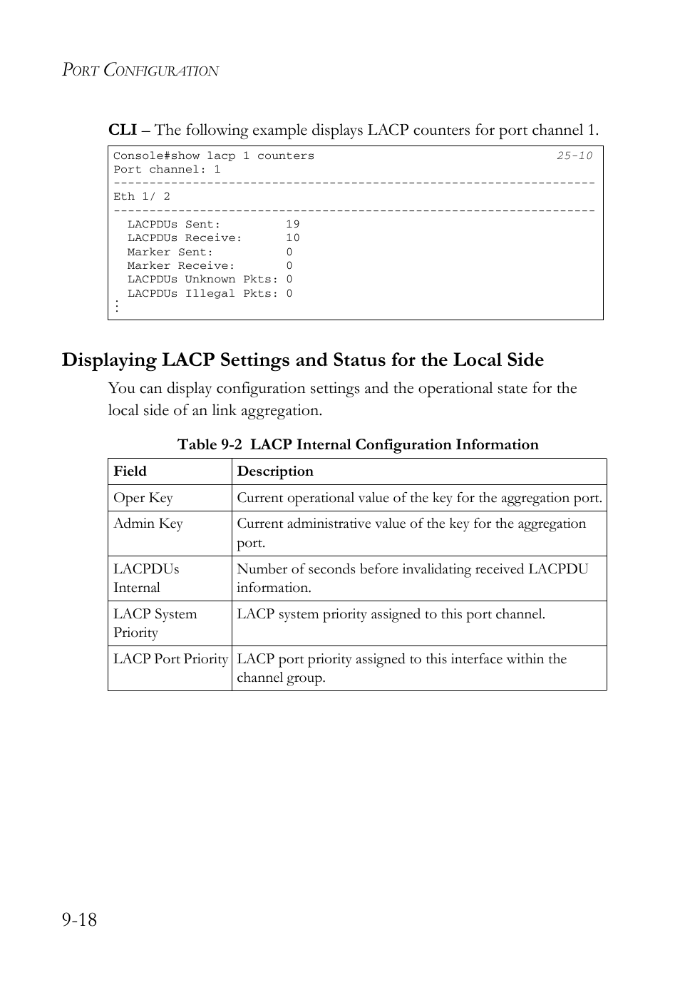 Table 9-2, Lacp internal configuration information -18 | SMC Networks SMC TigerAccess SMC7824M/FSW User Manual | Page 208 / 748