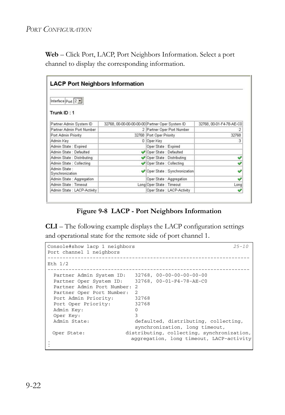 Figure 9-8, Lacp - port neighbors information -22 | SMC Networks SMC TigerAccess SMC7824M/FSW User Manual | Page 212 / 748