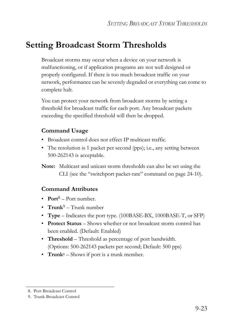 Setting broadcast storm thresholds, Setting broadcast storm thresholds -23 | SMC Networks SMC TigerAccess SMC7824M/FSW User Manual | Page 213 / 748