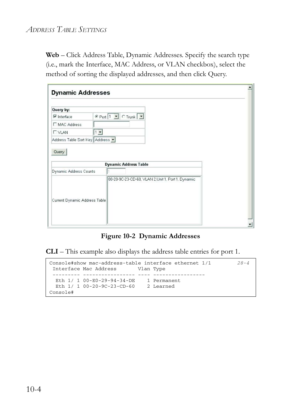 Figure 10-2 dynamic addresses -4 | SMC Networks SMC TigerAccess SMC7824M/FSW User Manual | Page 228 / 748