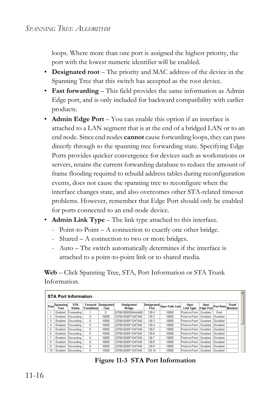 Figure 11-3 sta port information -16 | SMC Networks SMC TigerAccess SMC7824M/FSW User Manual | Page 246 / 748