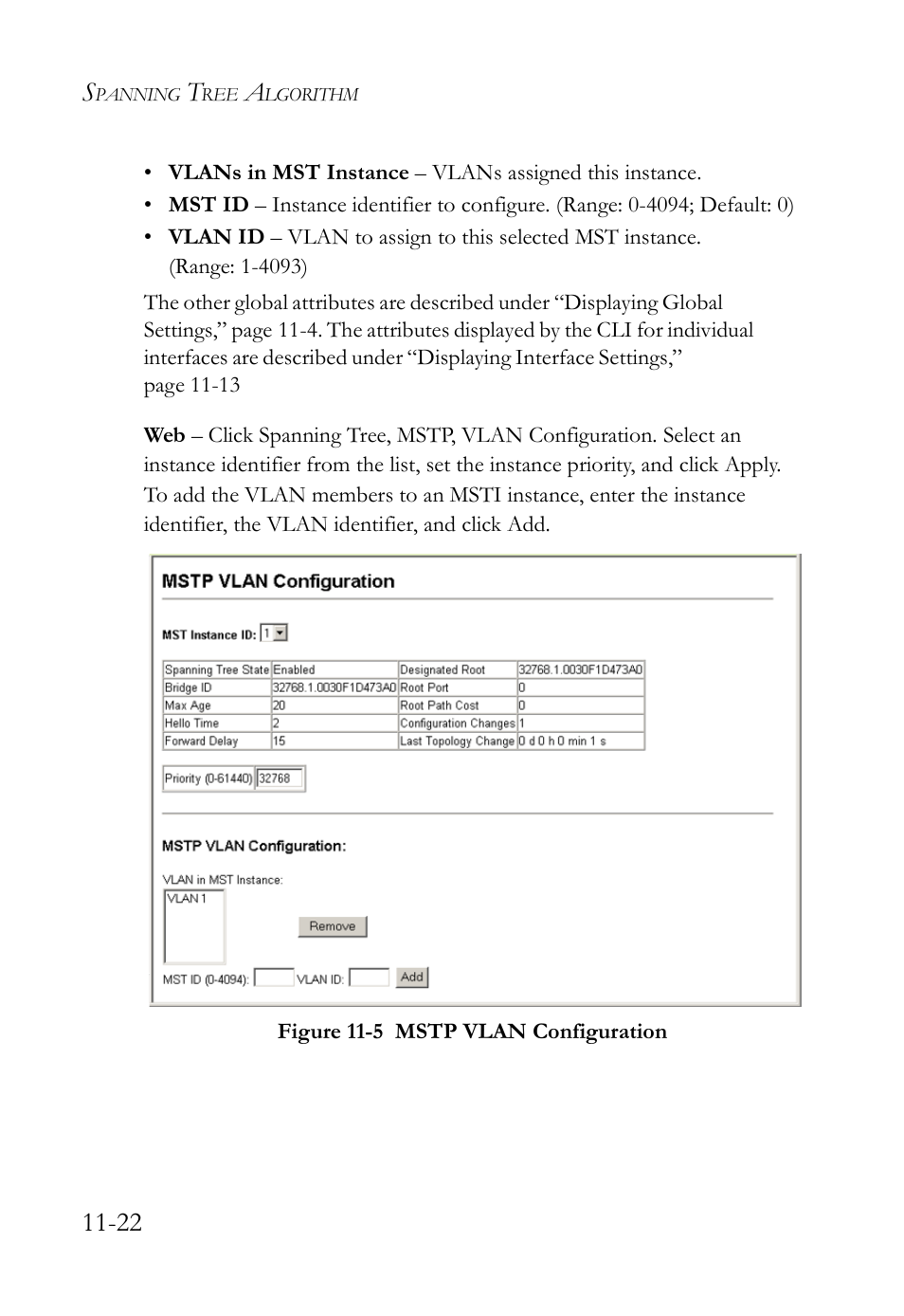 Figure 11-5 mstp vlan configuration -22 | SMC Networks SMC TigerAccess SMC7824M/FSW User Manual | Page 252 / 748