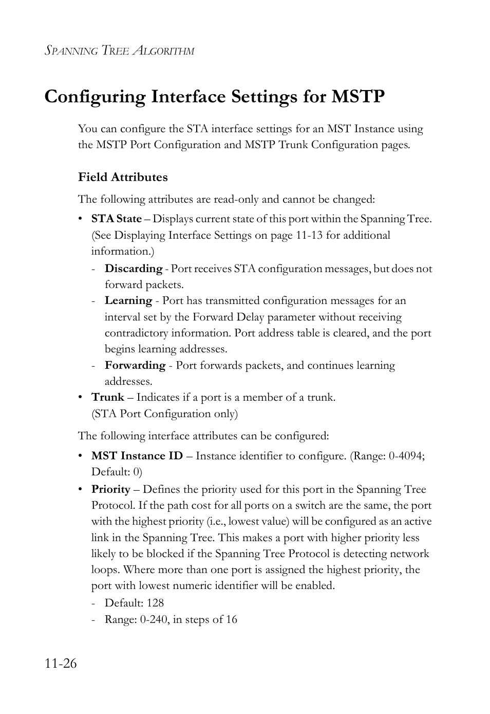 Configuring interface settings for mstp, Configuring interface settings for mstp -26 | SMC Networks SMC TigerAccess SMC7824M/FSW User Manual | Page 256 / 748