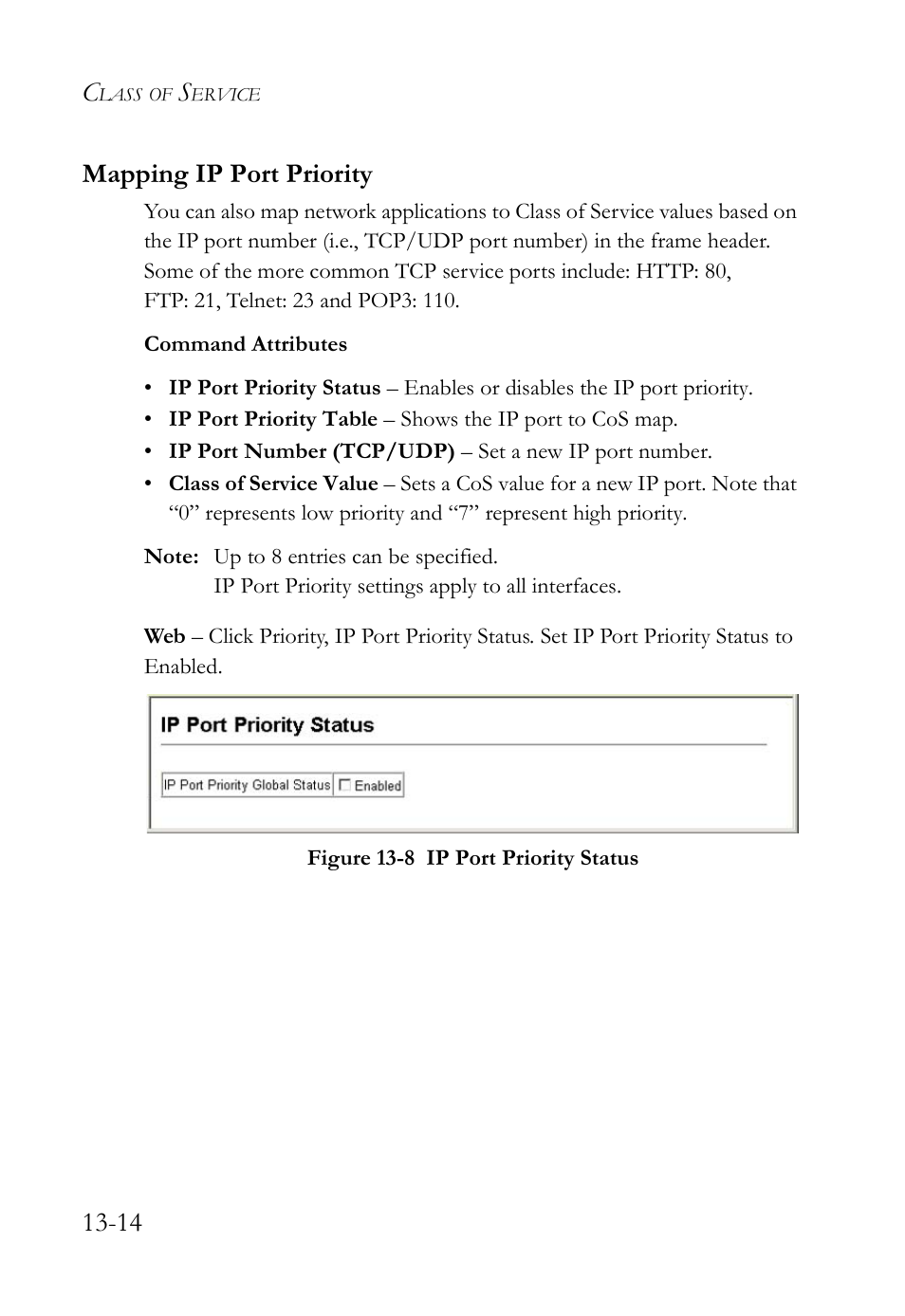 Mapping ip port priority, Mapping ip port priority -14, Figure 13-8 ip port priority status -14 | 14 mapping ip port priority | SMC Networks SMC TigerAccess SMC7824M/FSW User Manual | Page 302 / 748