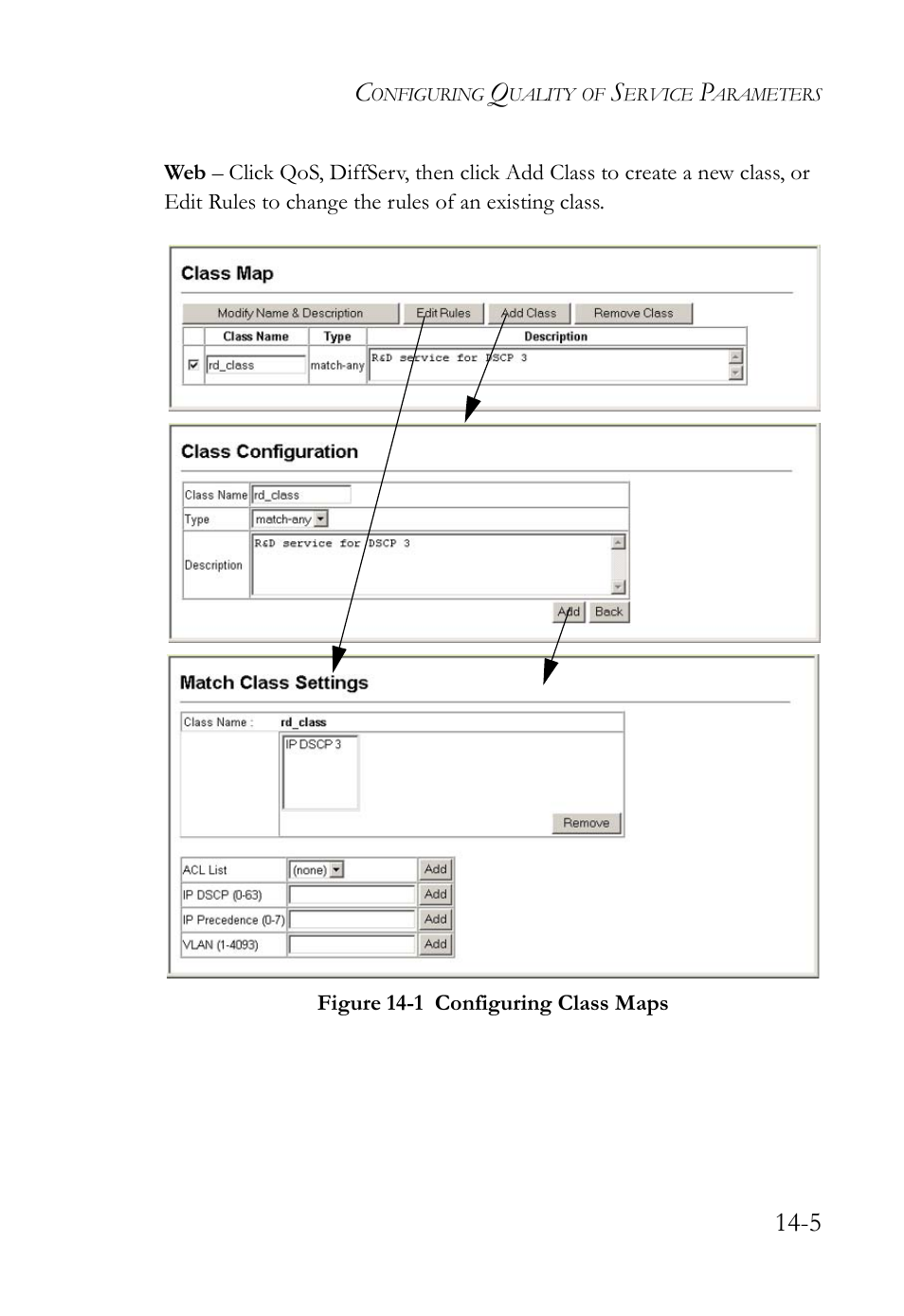 Figure 14-1 configuring class maps -5 | SMC Networks SMC TigerAccess SMC7824M/FSW User Manual | Page 309 / 748