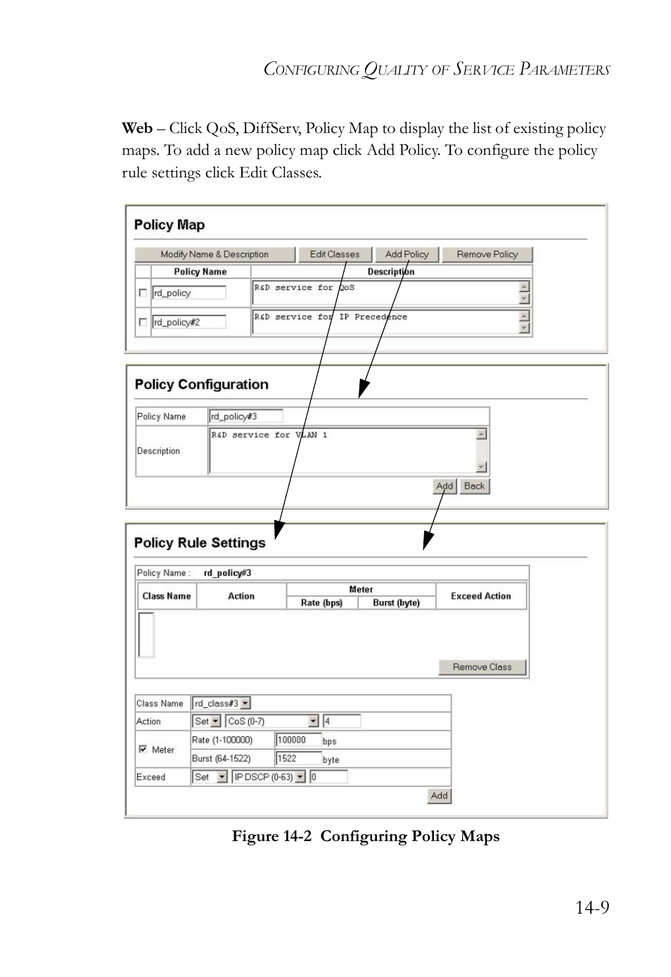 Figure 14-2 configuring policy maps -9 | SMC Networks SMC TigerAccess SMC7824M/FSW User Manual | Page 313 / 748
