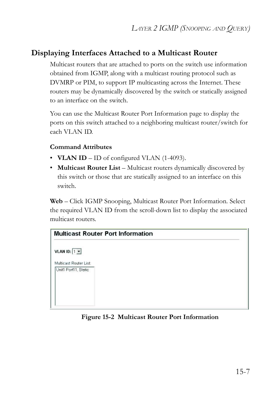 Figure 15-2 multicast router port information -7, 2 igmp (s | SMC Networks SMC TigerAccess SMC7824M/FSW User Manual | Page 323 / 748