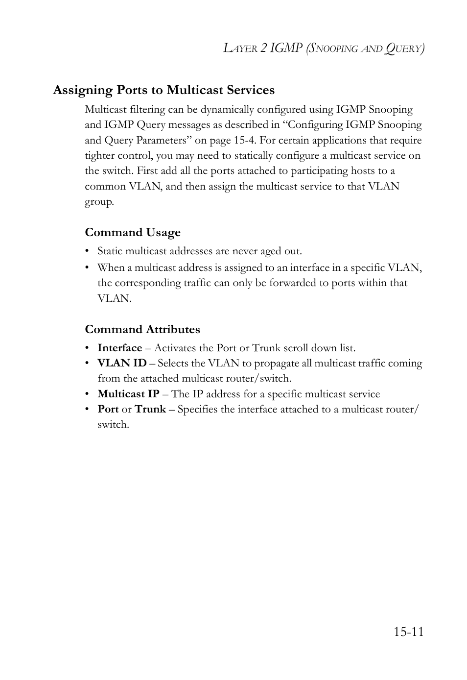 Assigning ports to multicast services, Assigning ports to multicast services -11, 2 igmp (s | 11 assigning ports to multicast services | SMC Networks SMC TigerAccess SMC7824M/FSW User Manual | Page 327 / 748