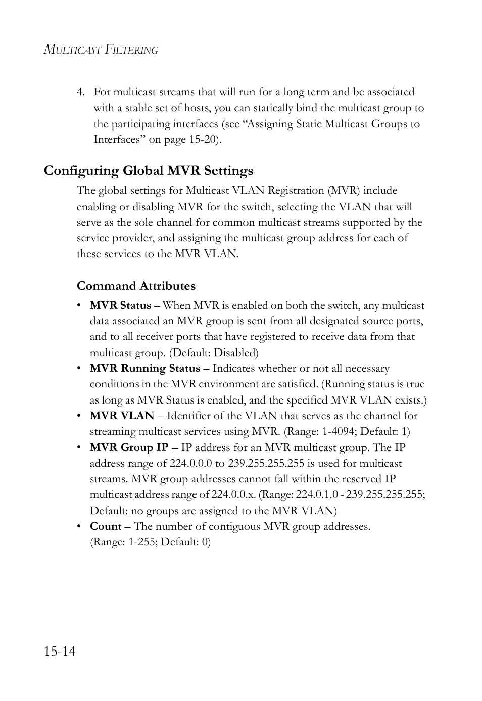 Configuring global mvr settings, Configuring global mvr settings -14 | SMC Networks SMC TigerAccess SMC7824M/FSW User Manual | Page 330 / 748