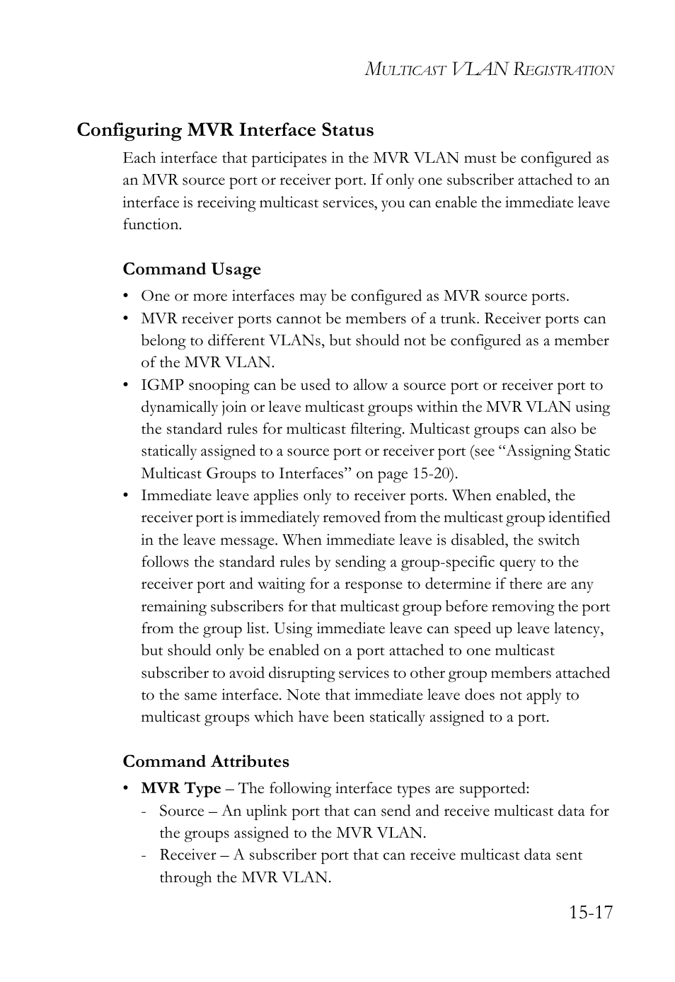 Configuring mvr interface status, Configuring mvr interface status -17, Vlan r | 17 configuring mvr interface status | SMC Networks SMC TigerAccess SMC7824M/FSW User Manual | Page 333 / 748