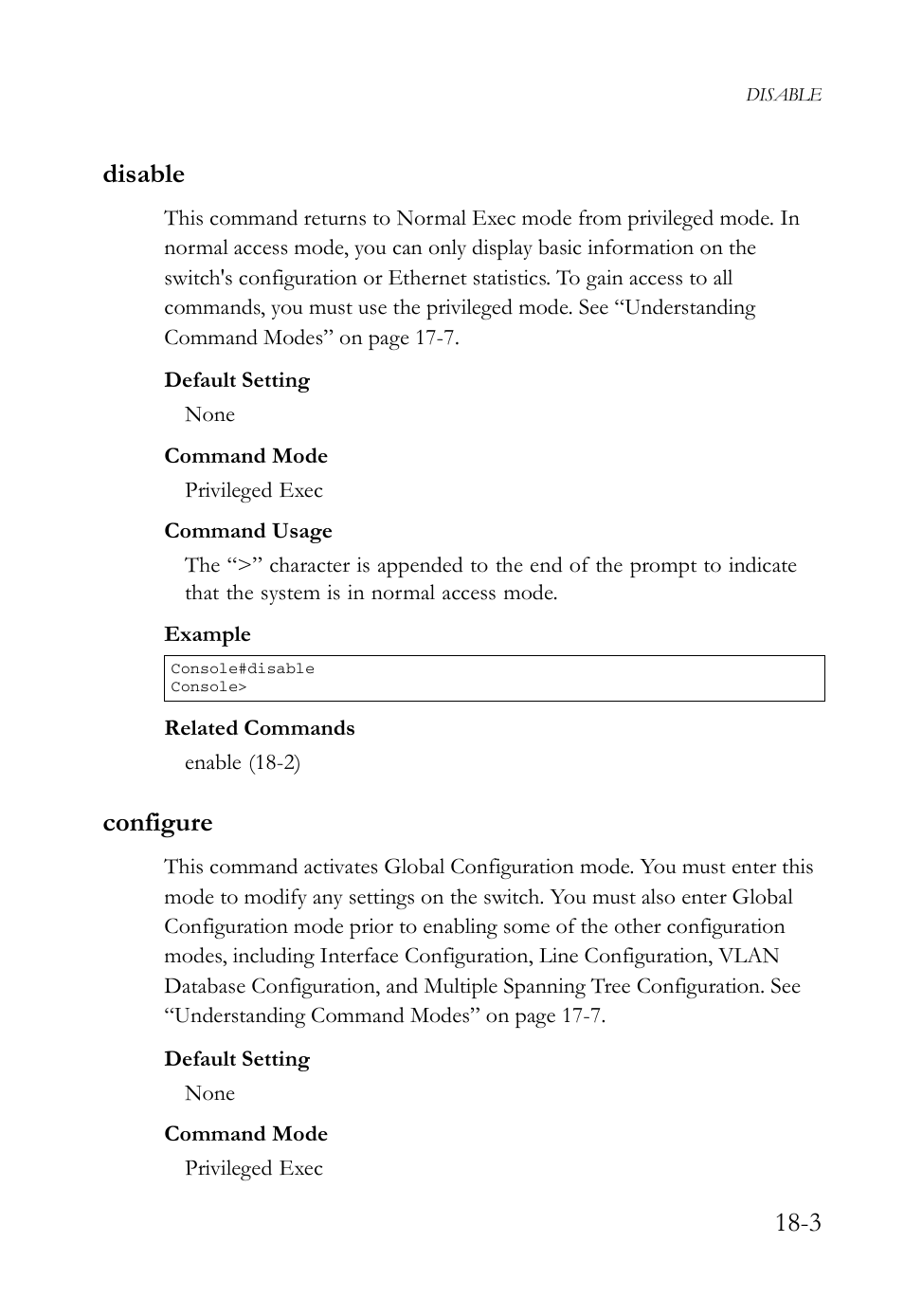 Disable, Configure, Disable -3 configure -3 | Disable (18-3), 3 disable | SMC Networks SMC TigerAccess SMC7824M/FSW User Manual | Page 365 / 748