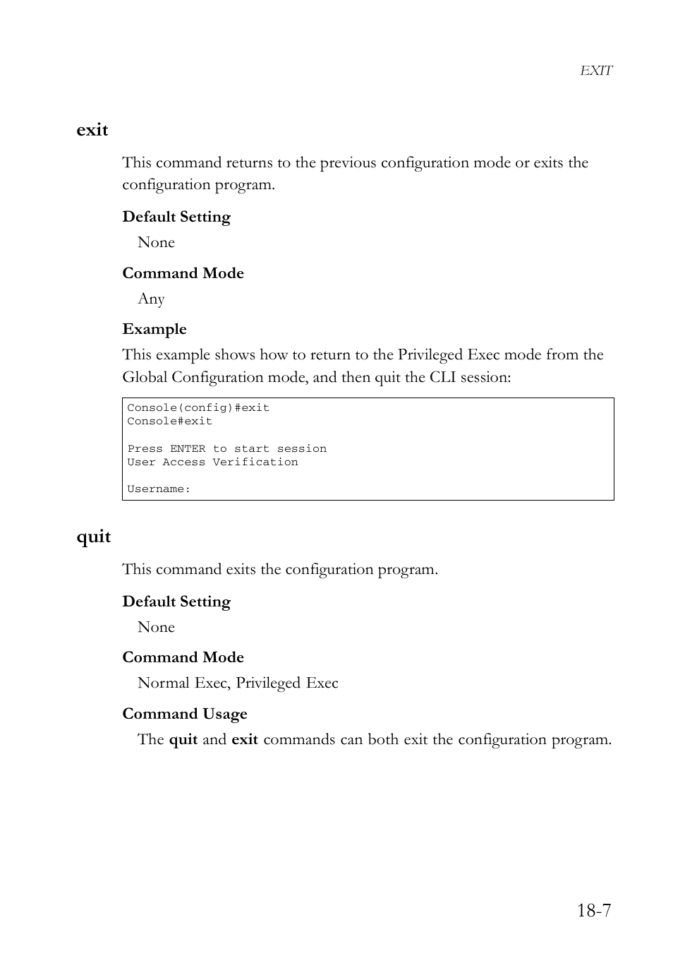 Exit, Quit, Exit -7 quit -7 | 7 exit | SMC Networks SMC TigerAccess SMC7824M/FSW User Manual | Page 369 / 748