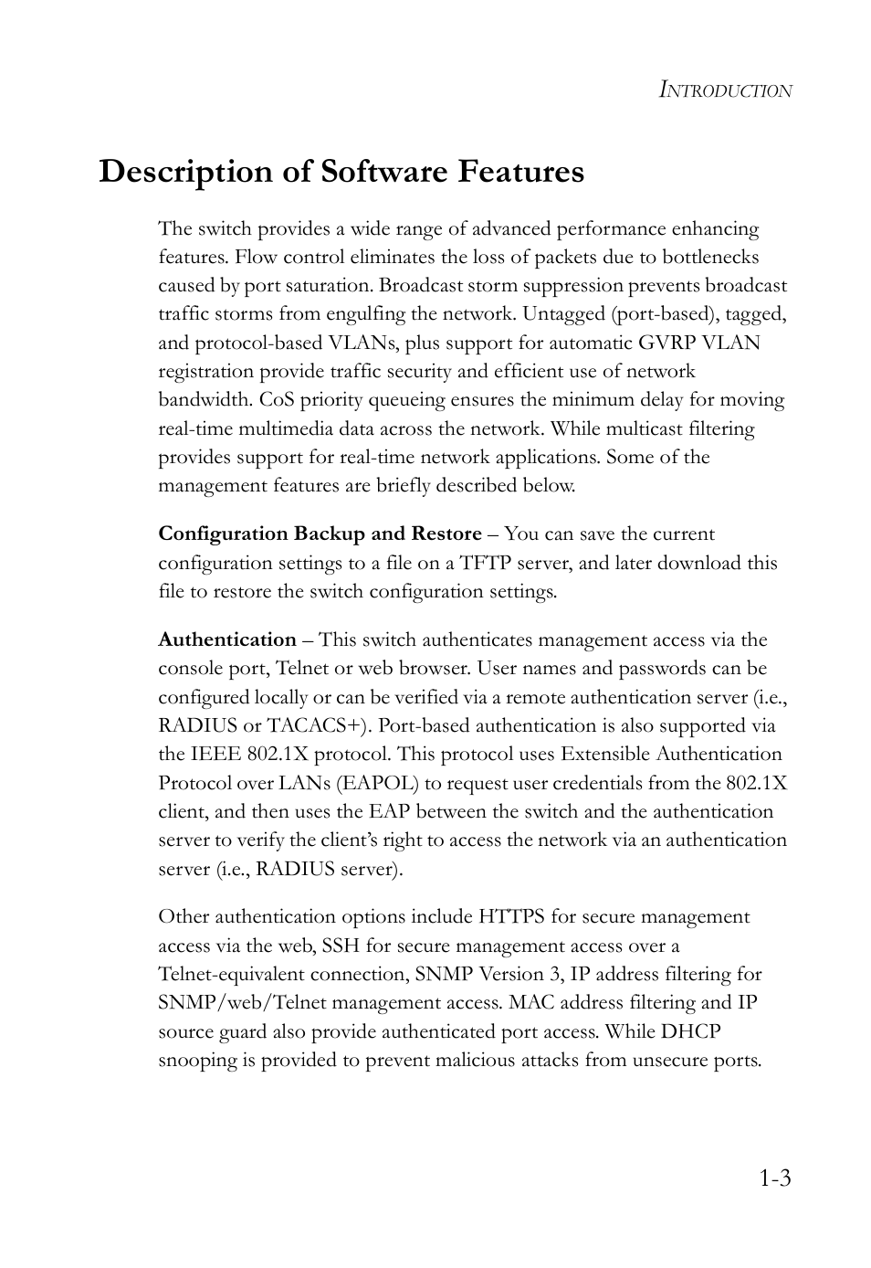 Description of software features, Description of software features -3 | SMC Networks SMC TigerAccess SMC7824M/FSW User Manual | Page 37 / 748