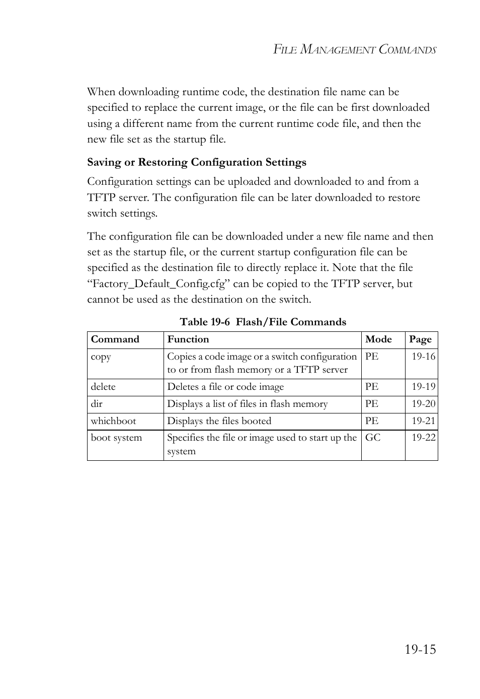 Table 19-6 flash/file commands -15 | SMC Networks SMC TigerAccess SMC7824M/FSW User Manual | Page 385 / 748