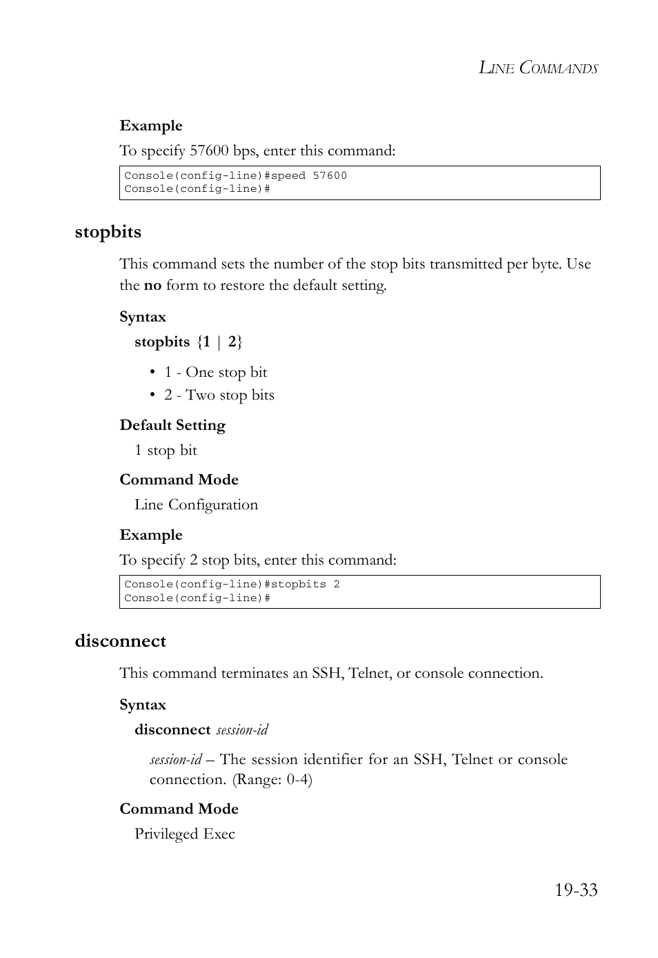 Stopbits, Disconnect, Stopbits -33 disconnect -33 | SMC Networks SMC TigerAccess SMC7824M/FSW User Manual | Page 403 / 748