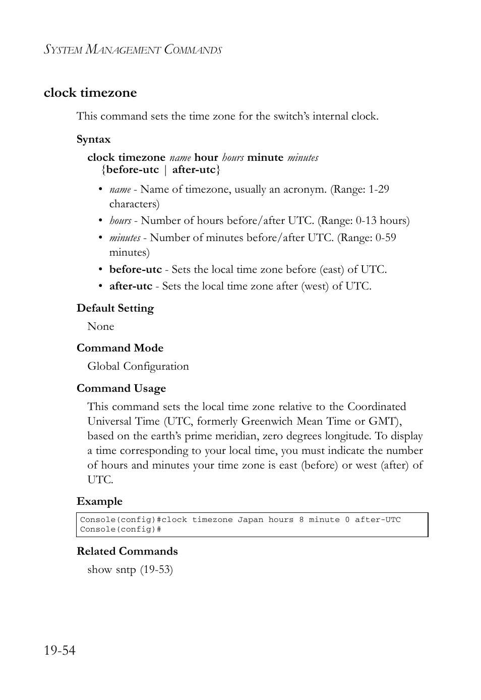 Clock timezone, Clock timezone -54, 54 clock timezone | SMC Networks SMC TigerAccess SMC7824M/FSW User Manual | Page 424 / 748