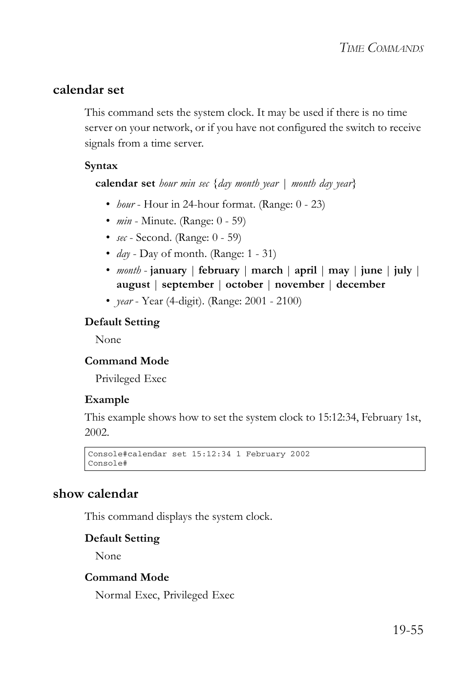 Calendar set, Show calendar, Calendar set -55 show calendar -55 | 55 calendar set | SMC Networks SMC TigerAccess SMC7824M/FSW User Manual | Page 425 / 748