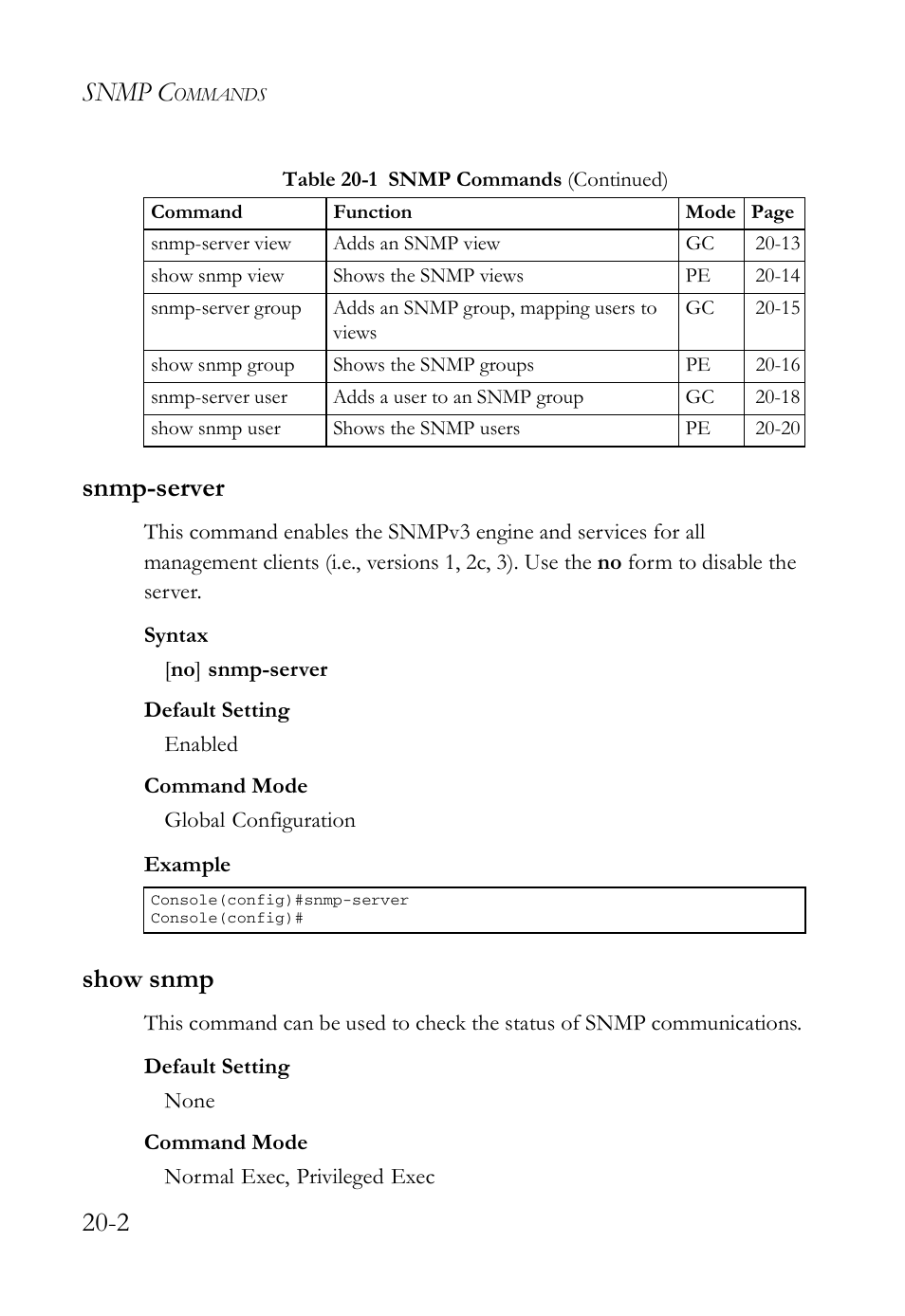 Snmp-server, Show snmp, Snmp-server -2 show snmp -2 | Snmp c, 2 snmp-server | SMC Networks SMC TigerAccess SMC7824M/FSW User Manual | Page 428 / 748