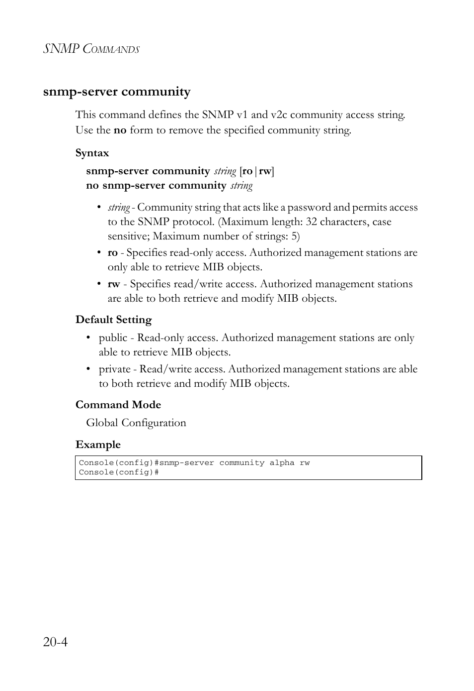 Snmp-server community, Snmp-server community -4, Snmp c | 4 snmp-server community | SMC Networks SMC TigerAccess SMC7824M/FSW User Manual | Page 430 / 748
