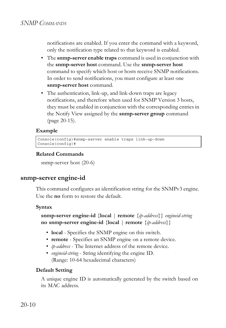 Snmp-server engine-id, Snmp-server engine-id -10, Snmp c | SMC Networks SMC TigerAccess SMC7824M/FSW User Manual | Page 436 / 748