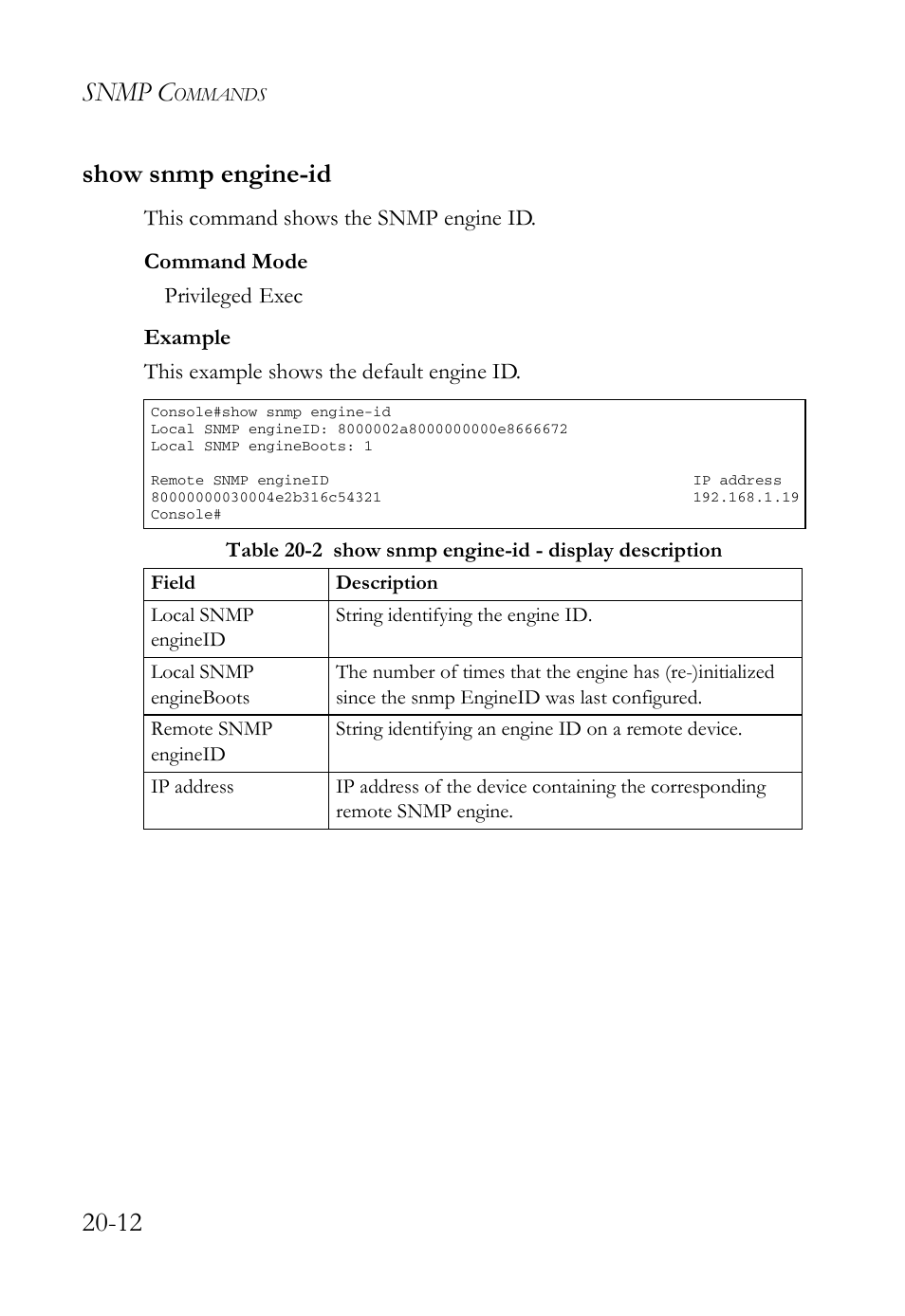 Show snmp engine-id, Show snmp engine-id -12, Snmp c | 12 show snmp engine-id | SMC Networks SMC TigerAccess SMC7824M/FSW User Manual | Page 438 / 748